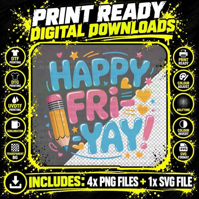 Happy Fri-Yay Teacher Fry Yay Friday Weekend Cute Png SVG Digital Bundle
