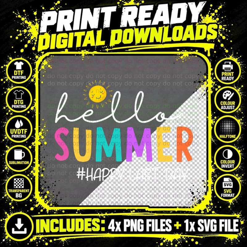 Happy Last Day of School Teacher Student Hello Summer Png SVG Digital Bundle