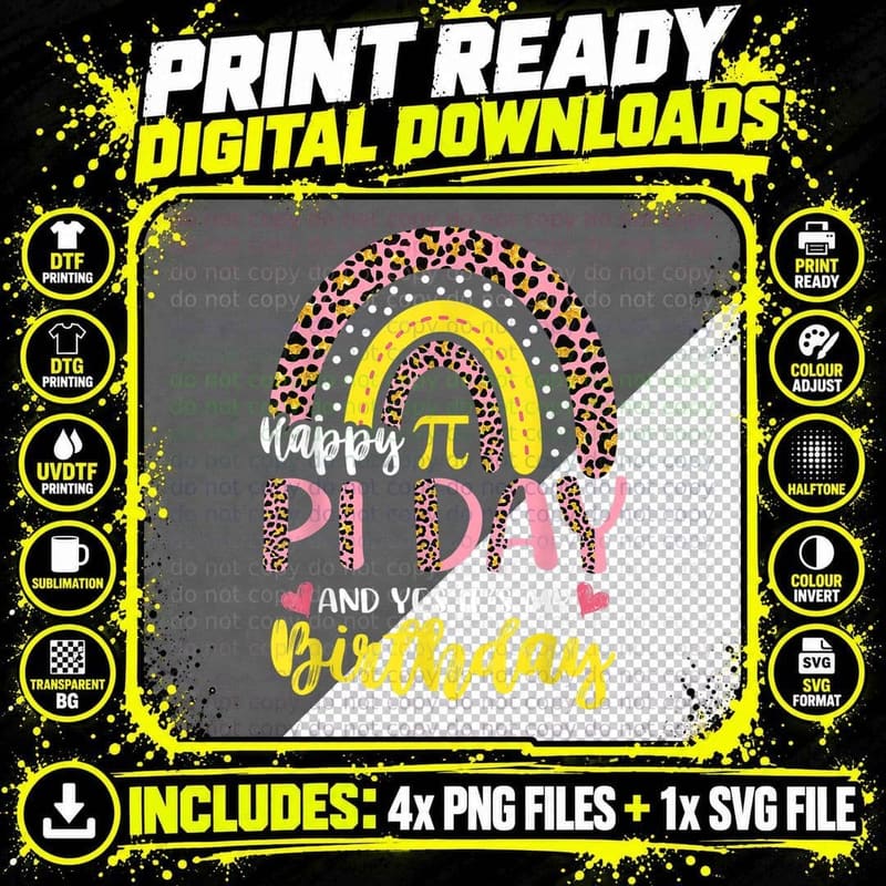 Happy Pi Day Birthday Math Teacher Rainbow T-Shirt Png SVG Digital Bundle