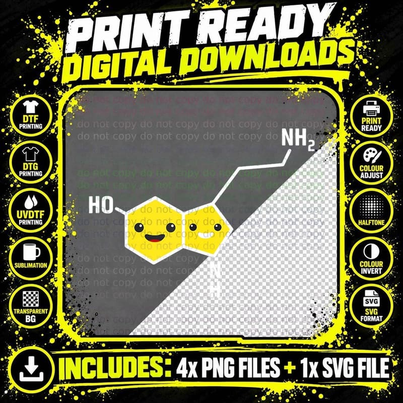 Happy Serotonin Molecule Science Chemistry Teacher Gift Png SVG Digital Bundle