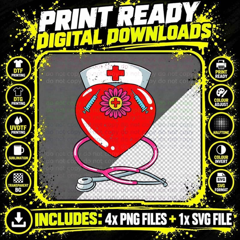 Heart Nurse Stethoscope Valentines Day RN Nursing Png SVG Digital Bundle
