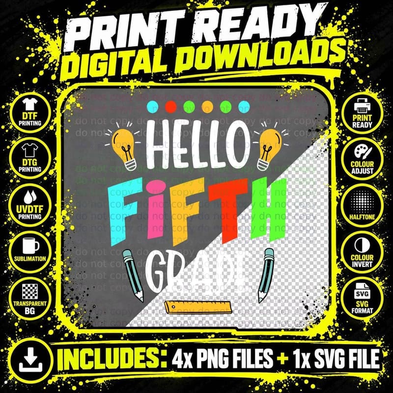 Hello Fifth Grade School Teacher Fifth Day Grade Five Png SVG Digital Bundle