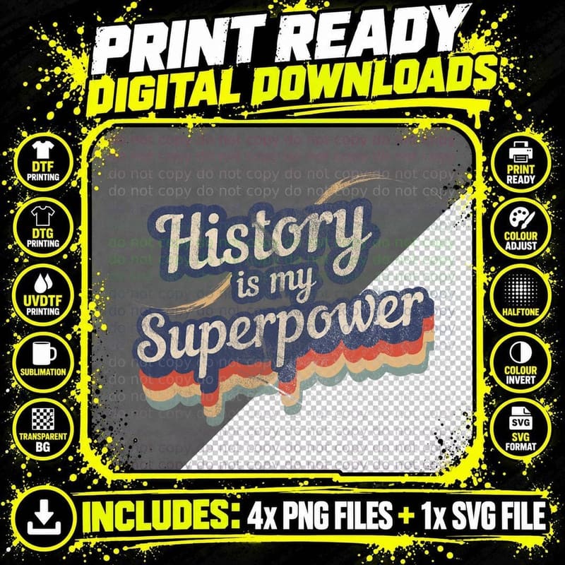 History Is My Superpower Retro, Funny History Teacher Png SVG Digital Bundle