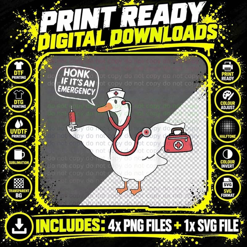 Honk If Emergency Nurse Goose Doctor Funny Medical Png SVG Digital Bundle