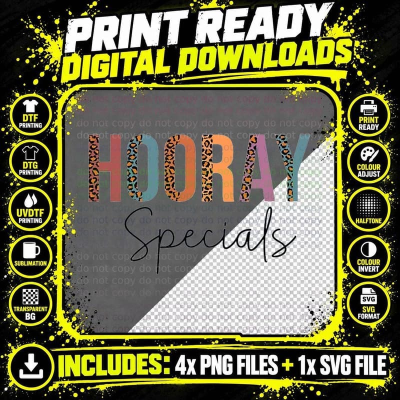 Hooray Specials Leopard Special Squad Art Teacher PE Png SVG Digital Bundle