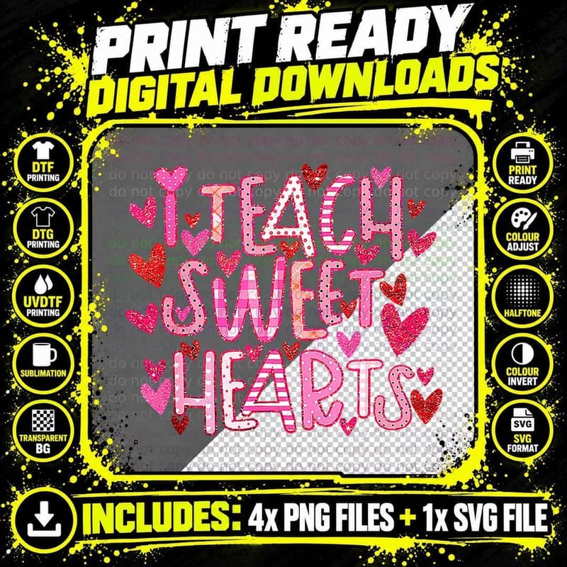 I Teach Sweethearts Heart Teacher Valentines Day T-Shirt Png SVG Digital Bundle