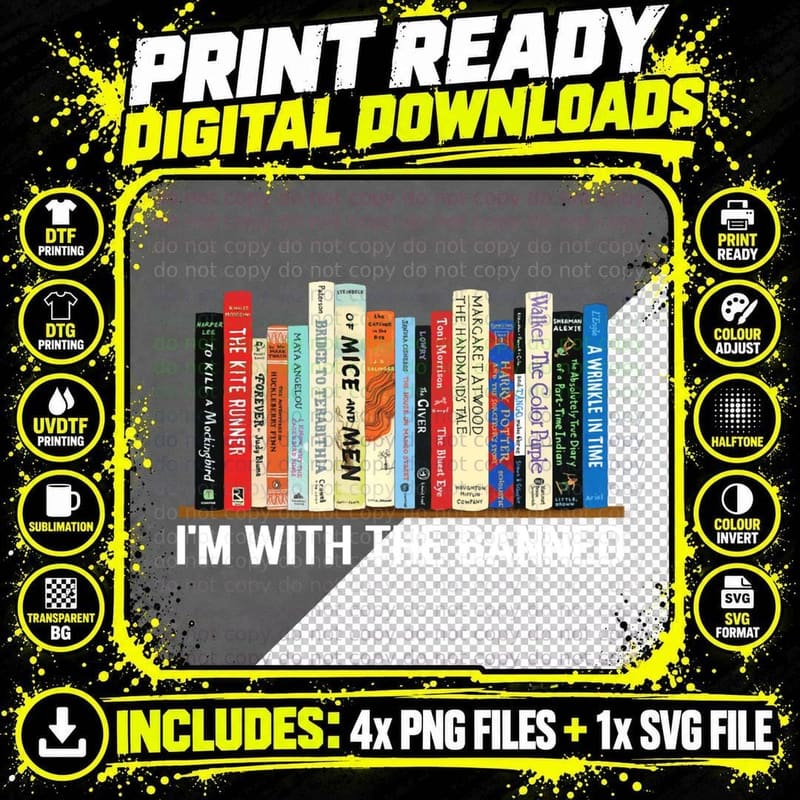 I& 39, M with the Banned Books, Read Banned Books T-Shirt Png SVG Digital Bundle