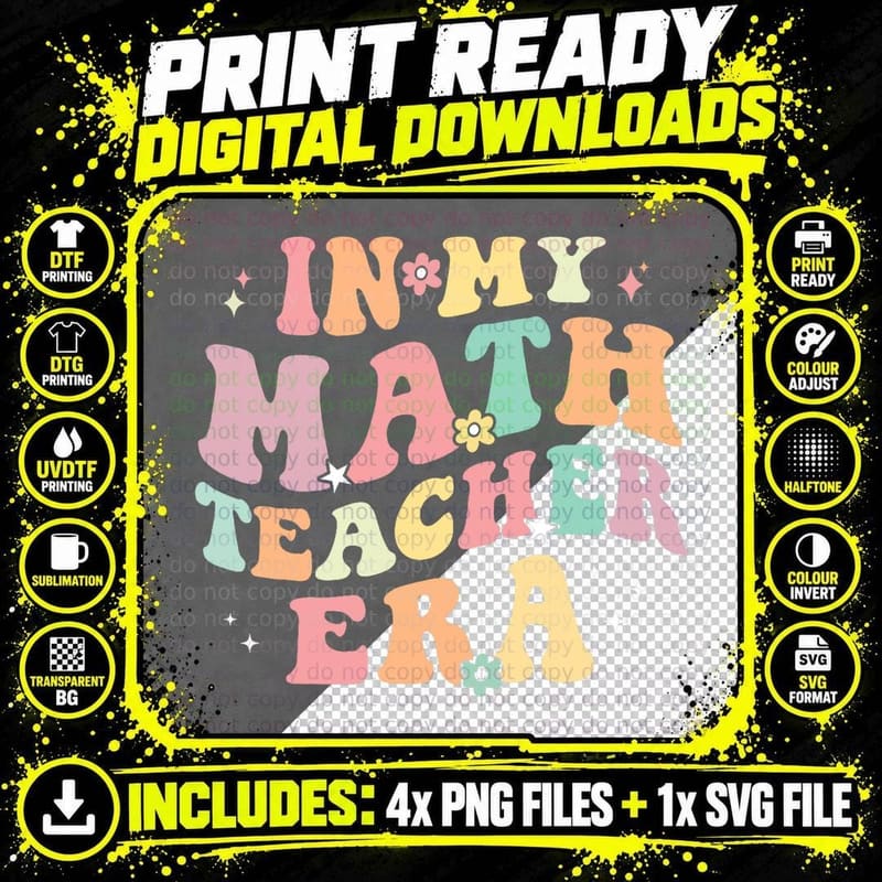 In My Math Teacher Era Retro Back to School Groovy Png SVG Digital Bundle
