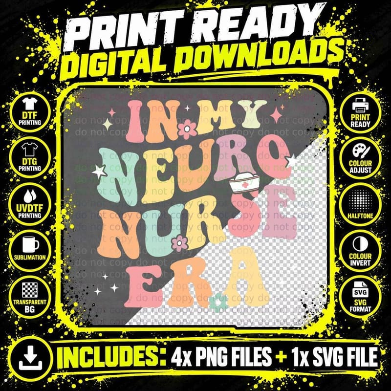 In My Neuro Nurse Era Retro Neuroscience Neurology Png SVG Digital Bundle