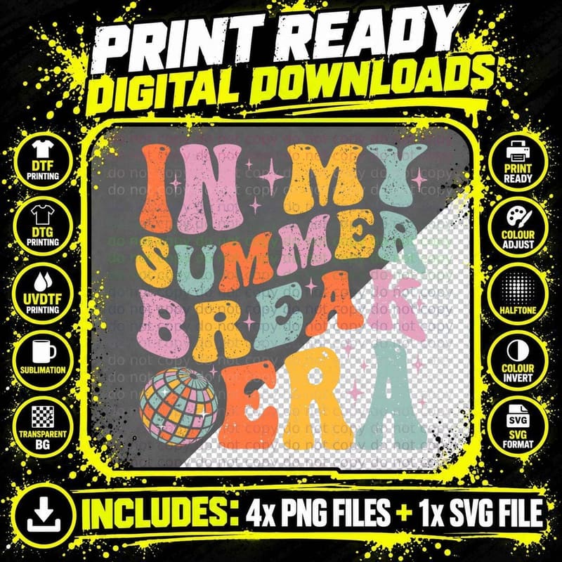 In My Summer Break Era Summer Break Groovy Teacher Png SVG Digital Bundle