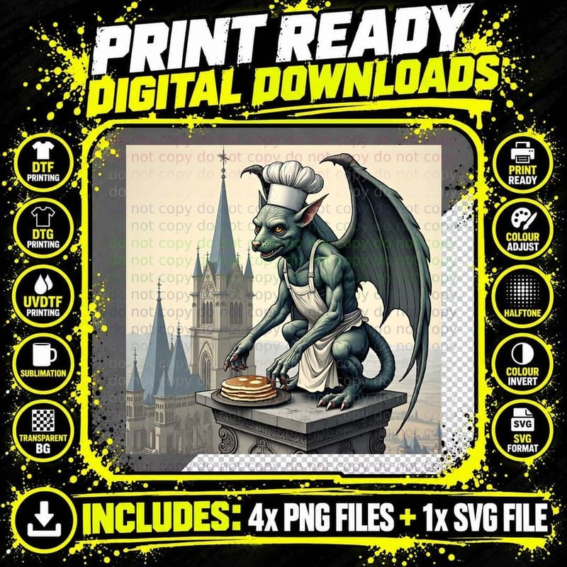 Intricate Gargoyle Chef Apron T-Shirt Png SVG Digital Bundle