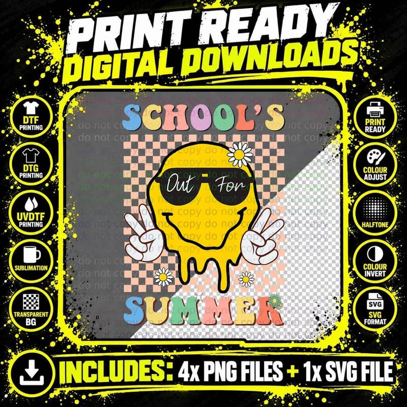 Last Day of School Schools Out for Summer Teacher T-Shirt Png SVG Digital Bundle