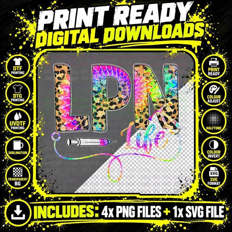 Leopard Tie Dye LPN Life Nurse Squad Nurse Women T-Shirt Png SVG Digital Bundle