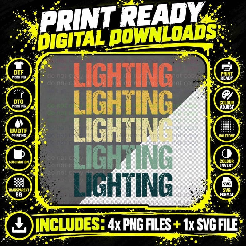 Lighting Engineer Electrical Lights Worker Electrician Png SVG Digital Bundle