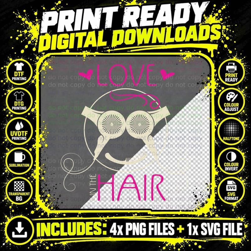Love Is in the Hair T-Shirt, Hair Stylist Gift Png SVG Digital Bundle