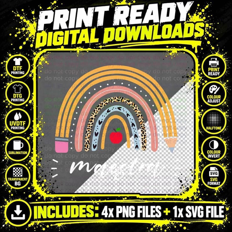 Maestra Bilingual Leopard Rainbow Regalos Spanish Png SVG Digital Bundle