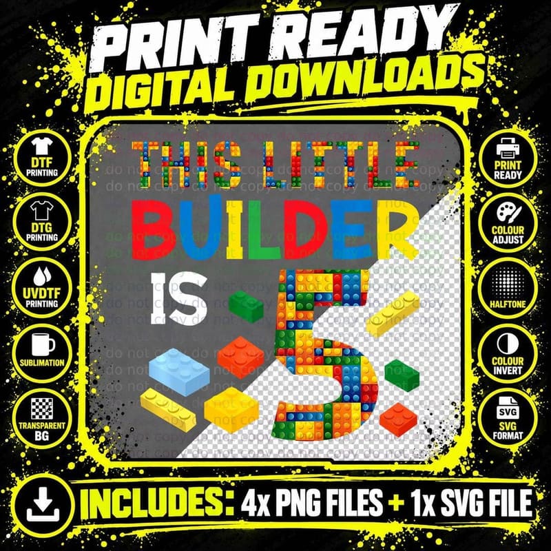 Master Builder - Block Building Kids & Adults Birthday Png SVG Digital Bundle