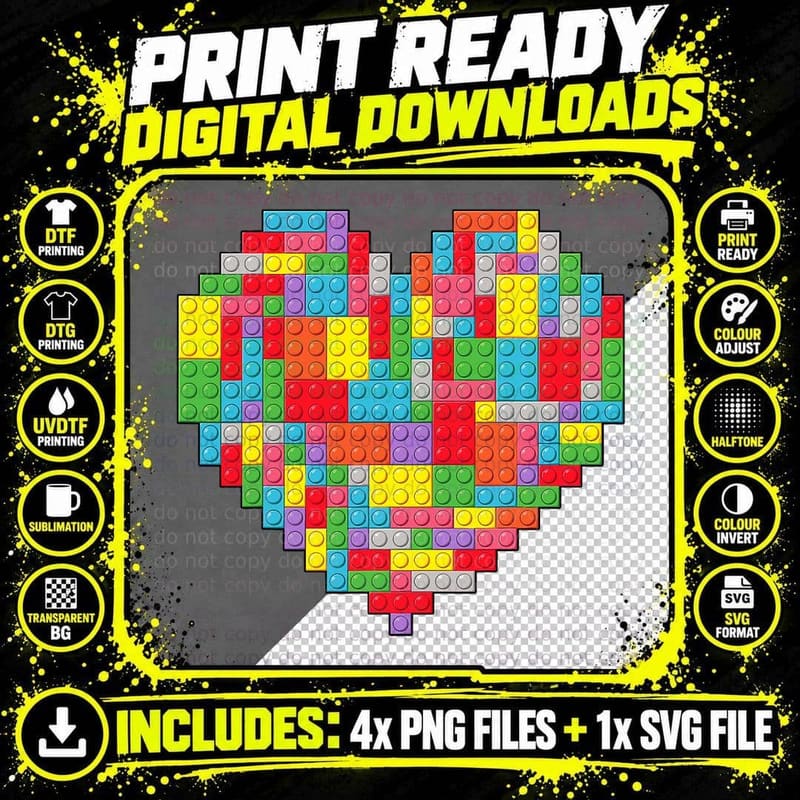 Master Builder Block Brick Building Heart Valentines Day Png SVG Digital Bundle