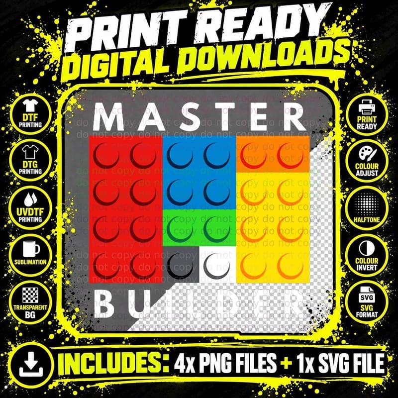 Master Builder Building Blocks Brick Builders Toys Png SVG Digital Bundle