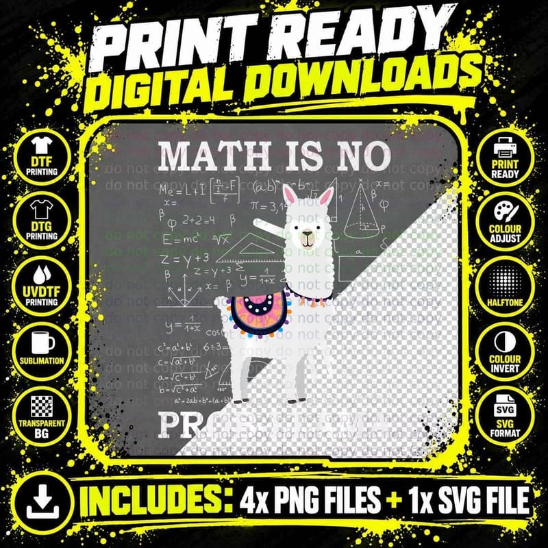 Math Is No Prob-Llama Teacher Alpaca Lover Png SVG Digital Bundle