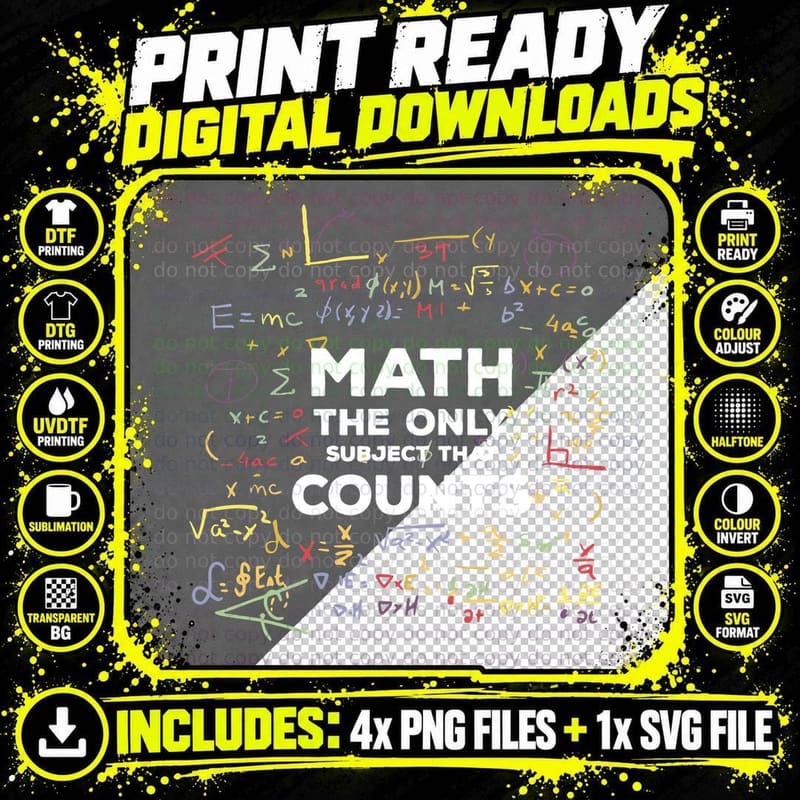 Math the Only Subject That Counts T-Shirt Png SVG Digital Bundle