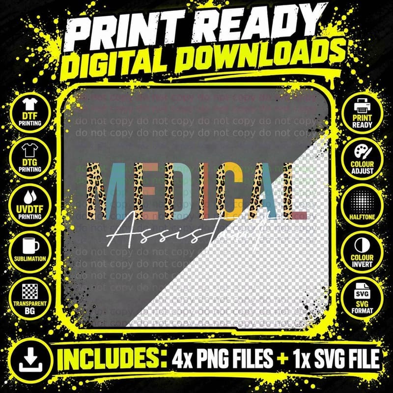 Medical Assistant MA CMA Nurse Nursing Leopard Print Png SVG Digital Bundle