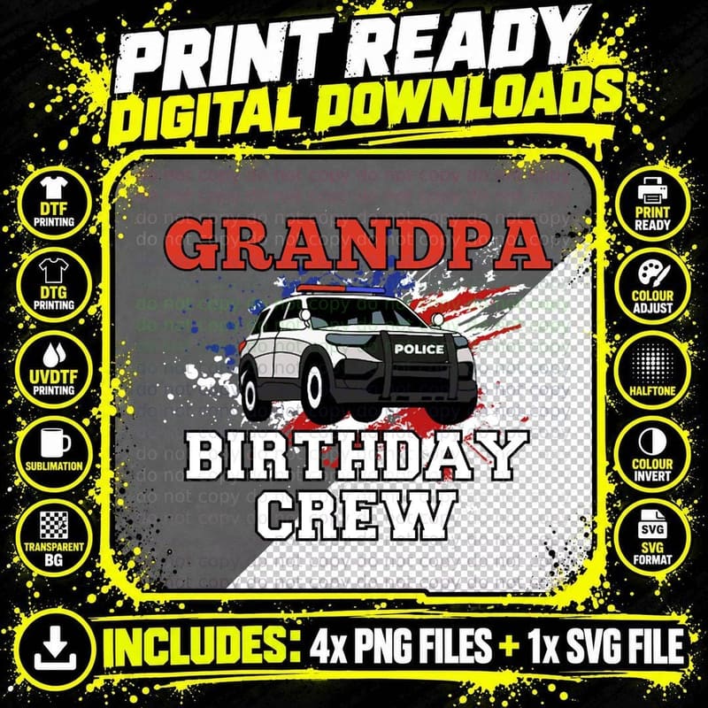 Mens Grandpa Birthday Crew Police Car T-Shirt, Patriotic Png SVG Digital Bundle