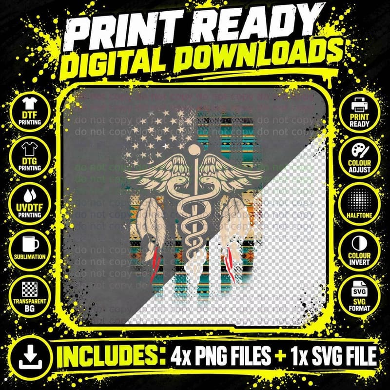 Native American Nurse Caduceus T-Shirt, Aztec Pattern Png SVG Digital Bundle