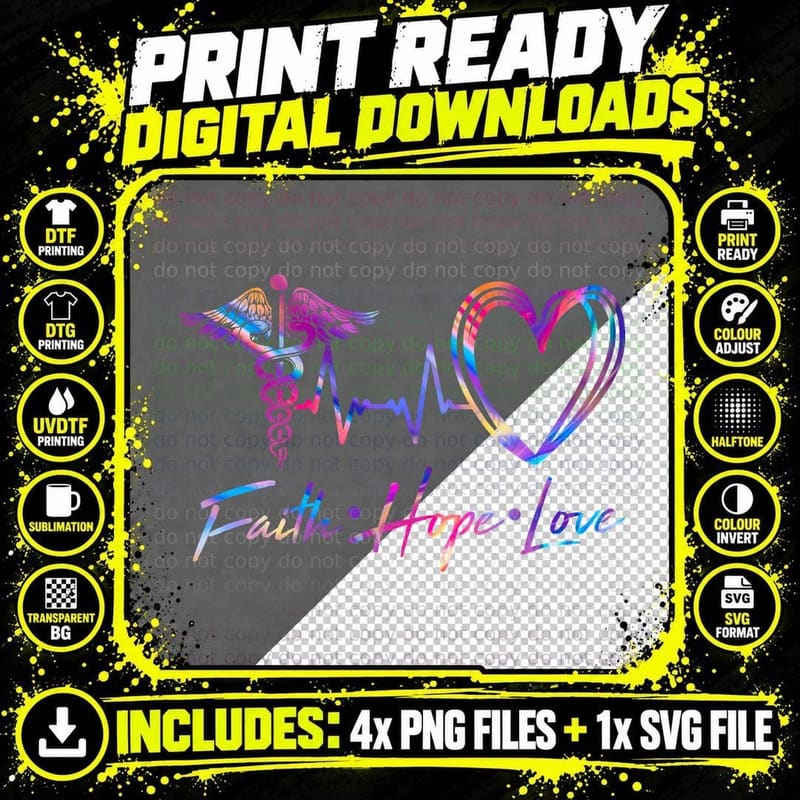 Nurse Faith Hope Love T-Shirt, Medical Aesthetic Png SVG Digital Bundle