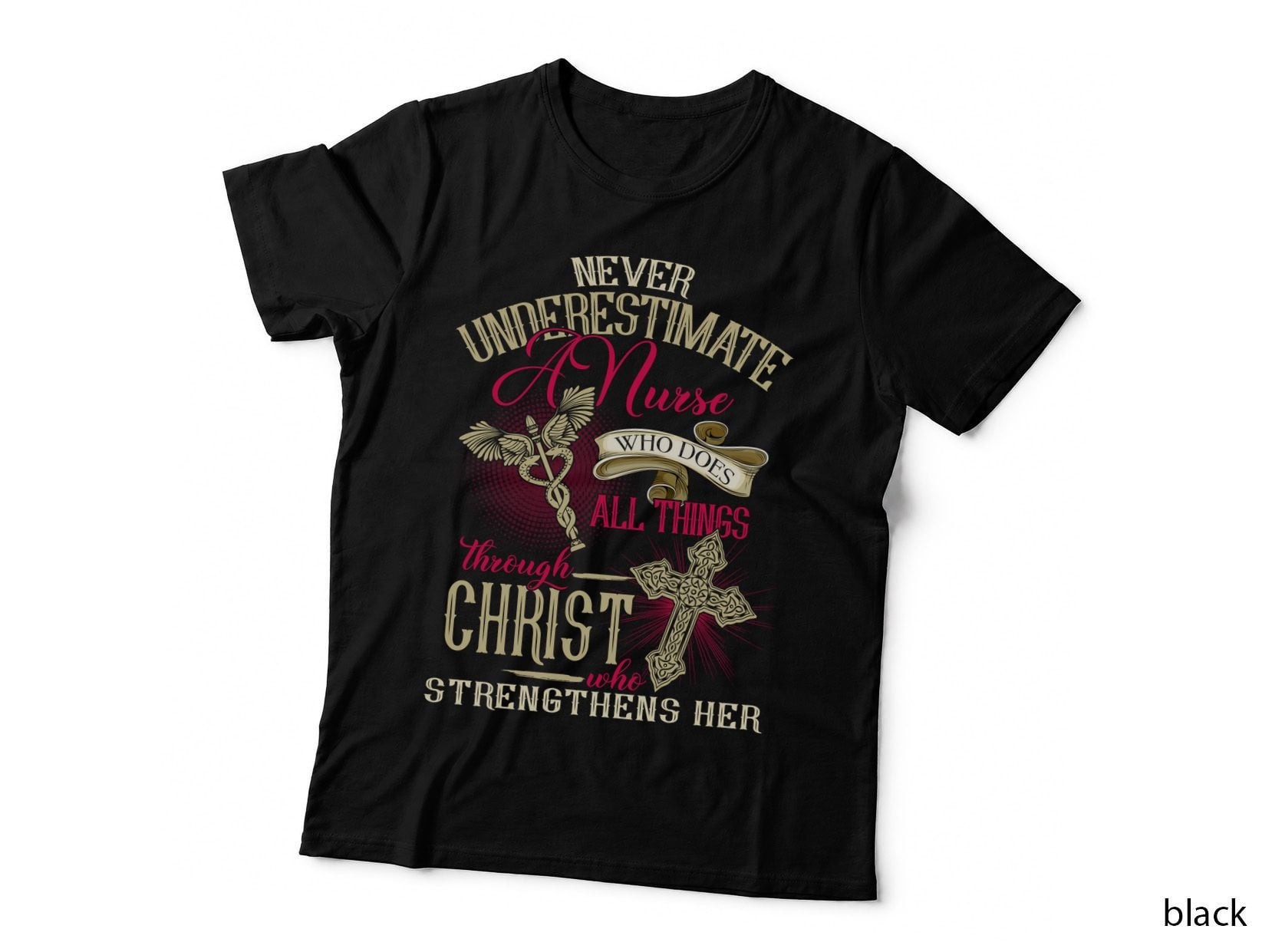 Nurse Faith Strength T-Shirt, Christian Typography, Religious Apparel