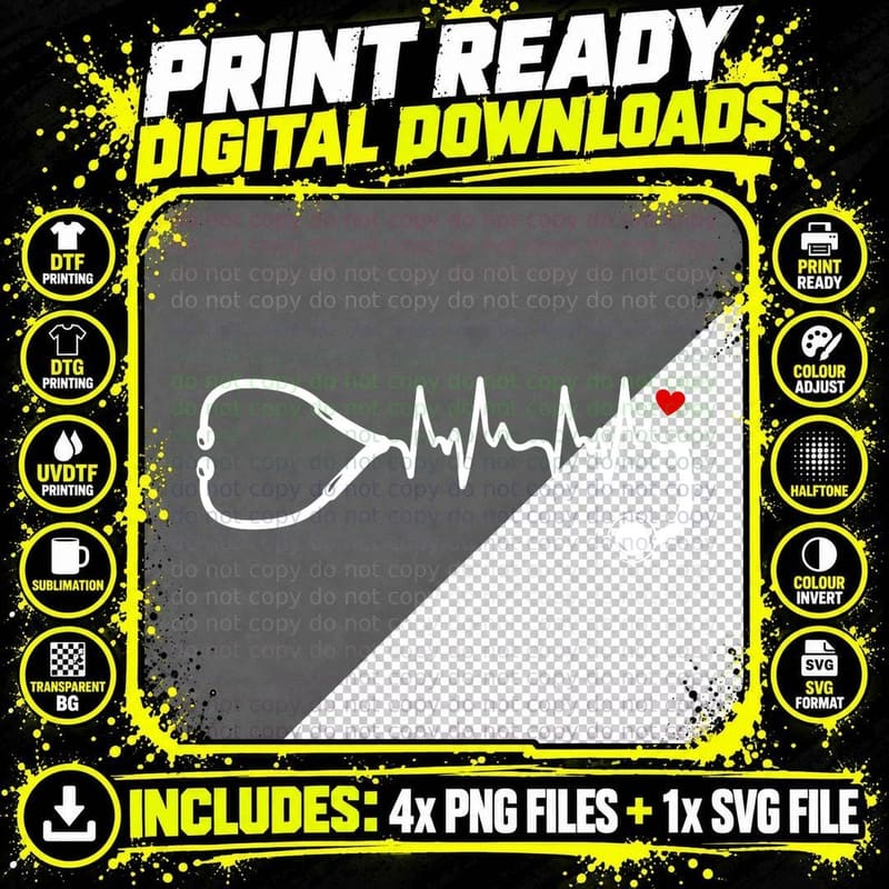 Nurse Heartbeat Clothing - Stethoscope Heart Student Png SVG Digital Bundle