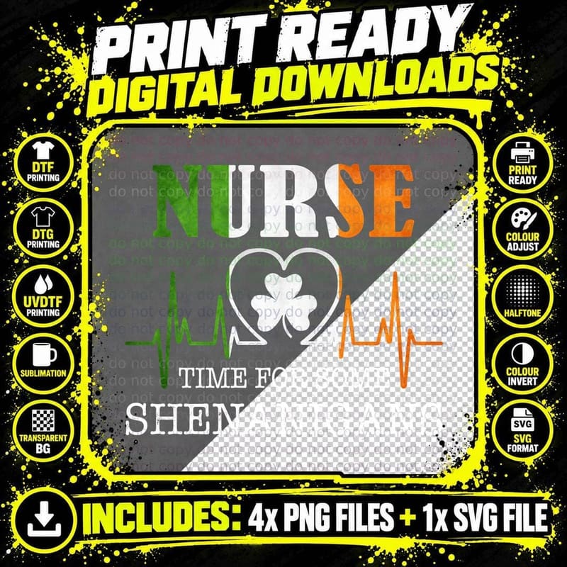 Nurse Heartbeat Irish Flag T-Shirt, Patriotic Style Png SVG Digital Bundle
