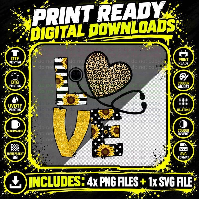 Nurse Sunflower Leopard Print, Funny Nursing T-Shirt Png SVG Digital Bundle