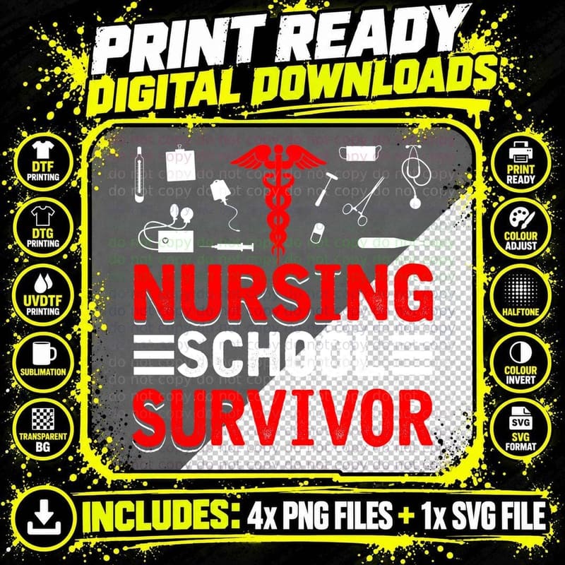 Nursing School Survivor T-Shirt, Medical Theme Png SVG Digital Bundle