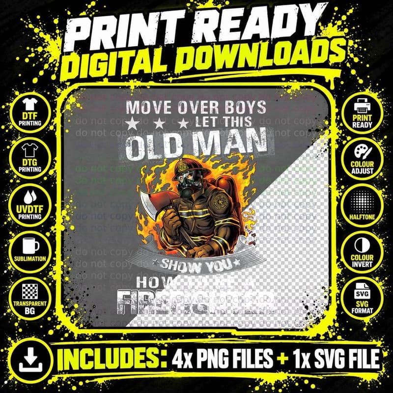 Old Man Firefighter T-Shirt, Patriotic Style Png SVG Digital Bundle