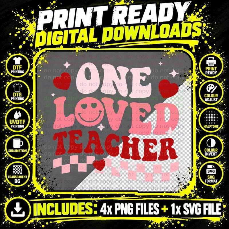 One Loved Teacher Groovy Retro Happy Valentines Day Boy Png SVG Digital Bundle