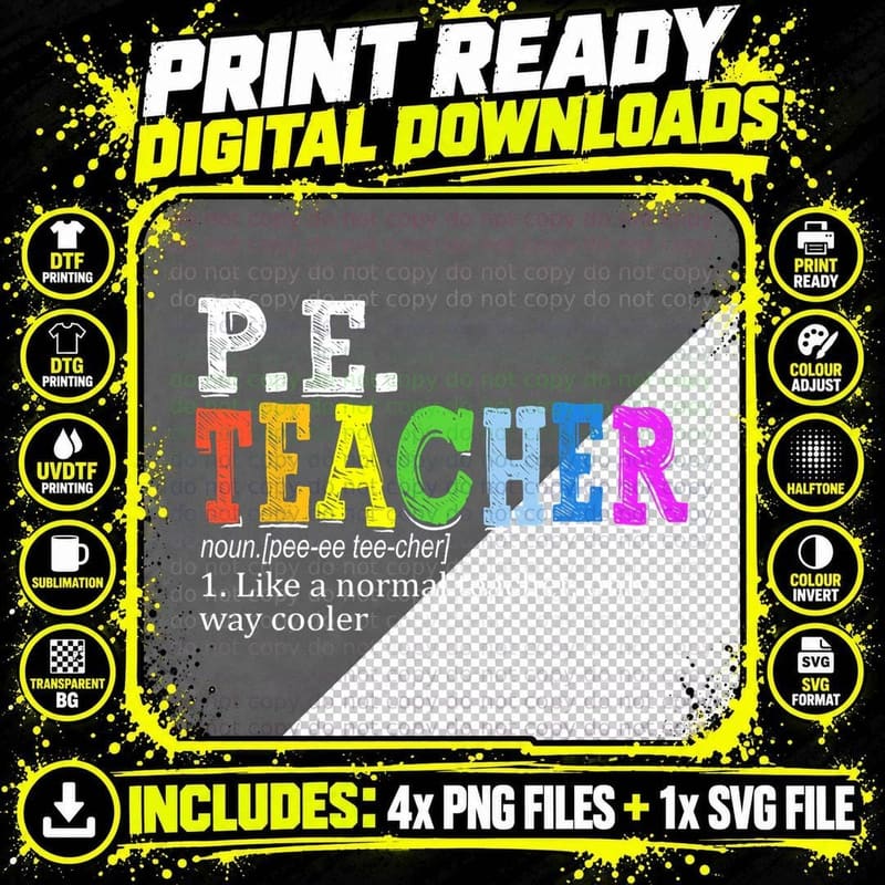 P.e. Teacher Definition Funny Physical Education Teacher Png SVG Digital Bundle
