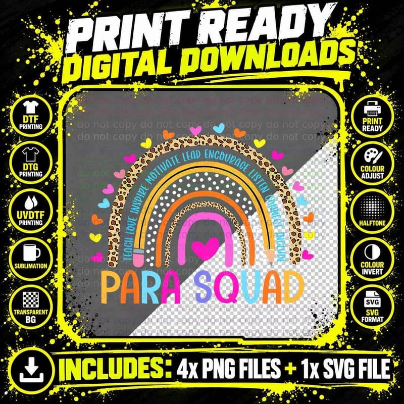 Paraprofessional Life Rainbow Para Squad Teacher Parapro Png SVG Digital Bundle