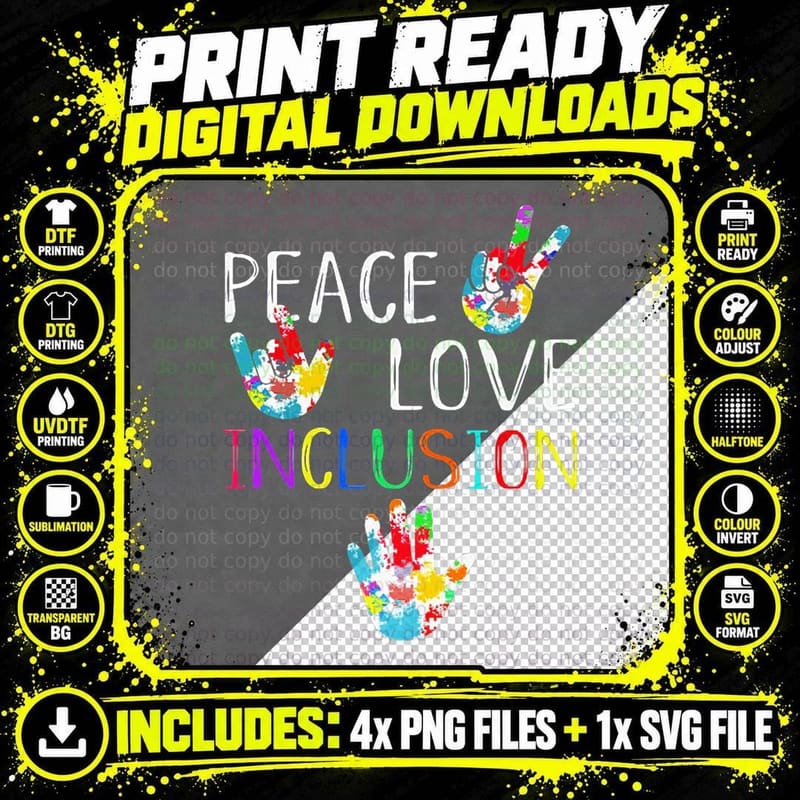 Peace Love Inclusion SPED Squad Special Ed Teacher Gift Png SVG Digital Bundle