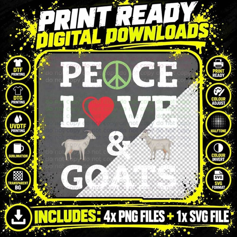 Peace Love and Goats - Cute Goat Farmer Farmers T-Shirt Png SVG Digital Bundle