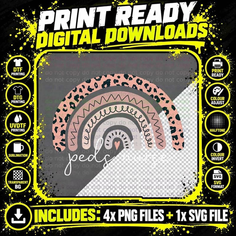 Pediatric Nurse Peds Rn Pediatrician Leopard Rainbow Png SVG Digital Bundle