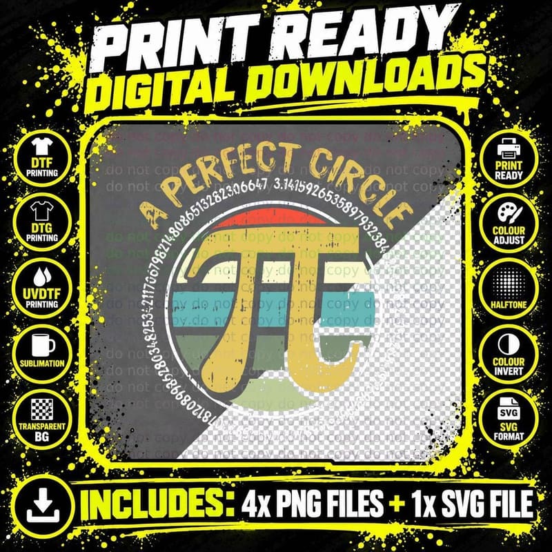 Perfect Circle Pi Day Retro Math Symbols Number Teacher Png SVG Digital Bundle