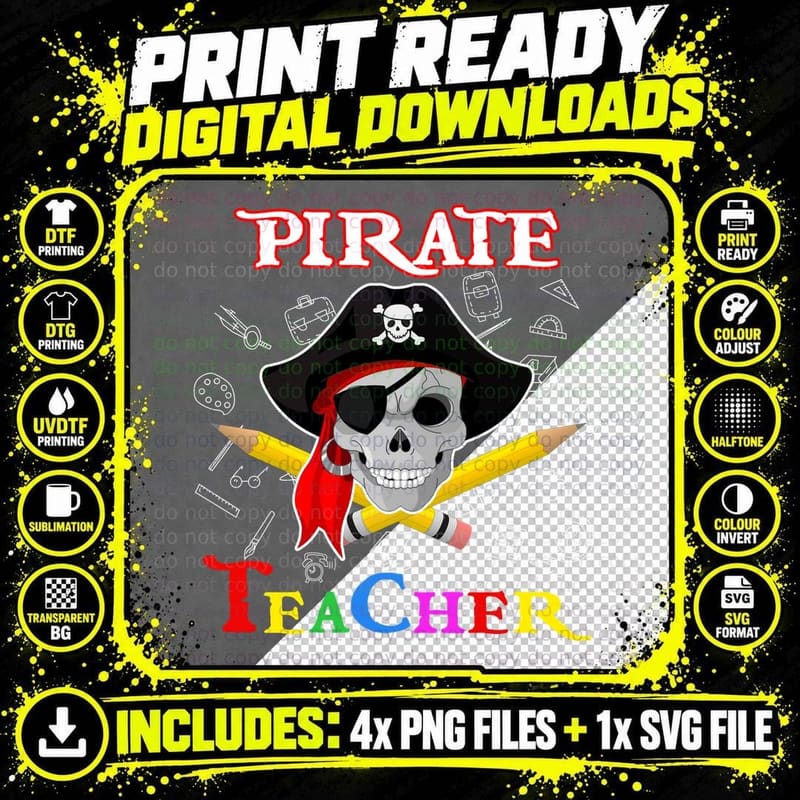 Pirate Teacher T-Shirt, Nautical Theme Png SVG Digital Bundle