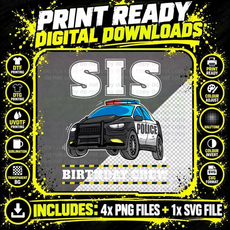 Police Car Patrol T-Shirt, Police Officer Style Png SVG Digital Bundle