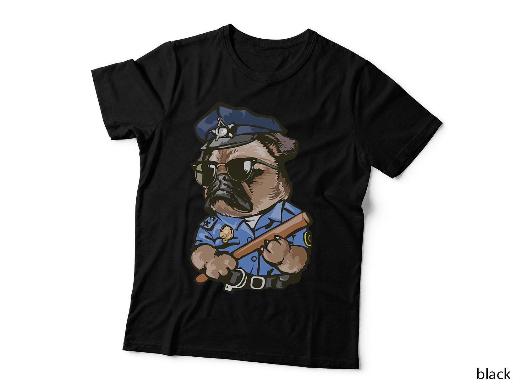 Pug Police Officer T-Shirt, Funny Animal Pun, Pet Lover Apparel