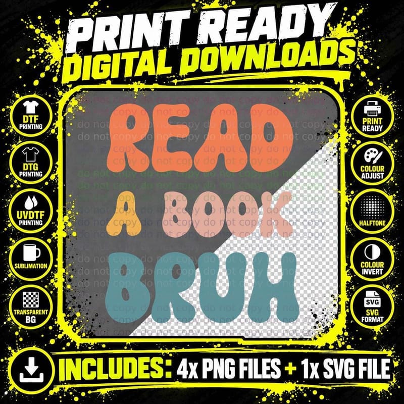 Read a Book Bruh - Funny English Teacher Reading Png SVG Digital Bundle
