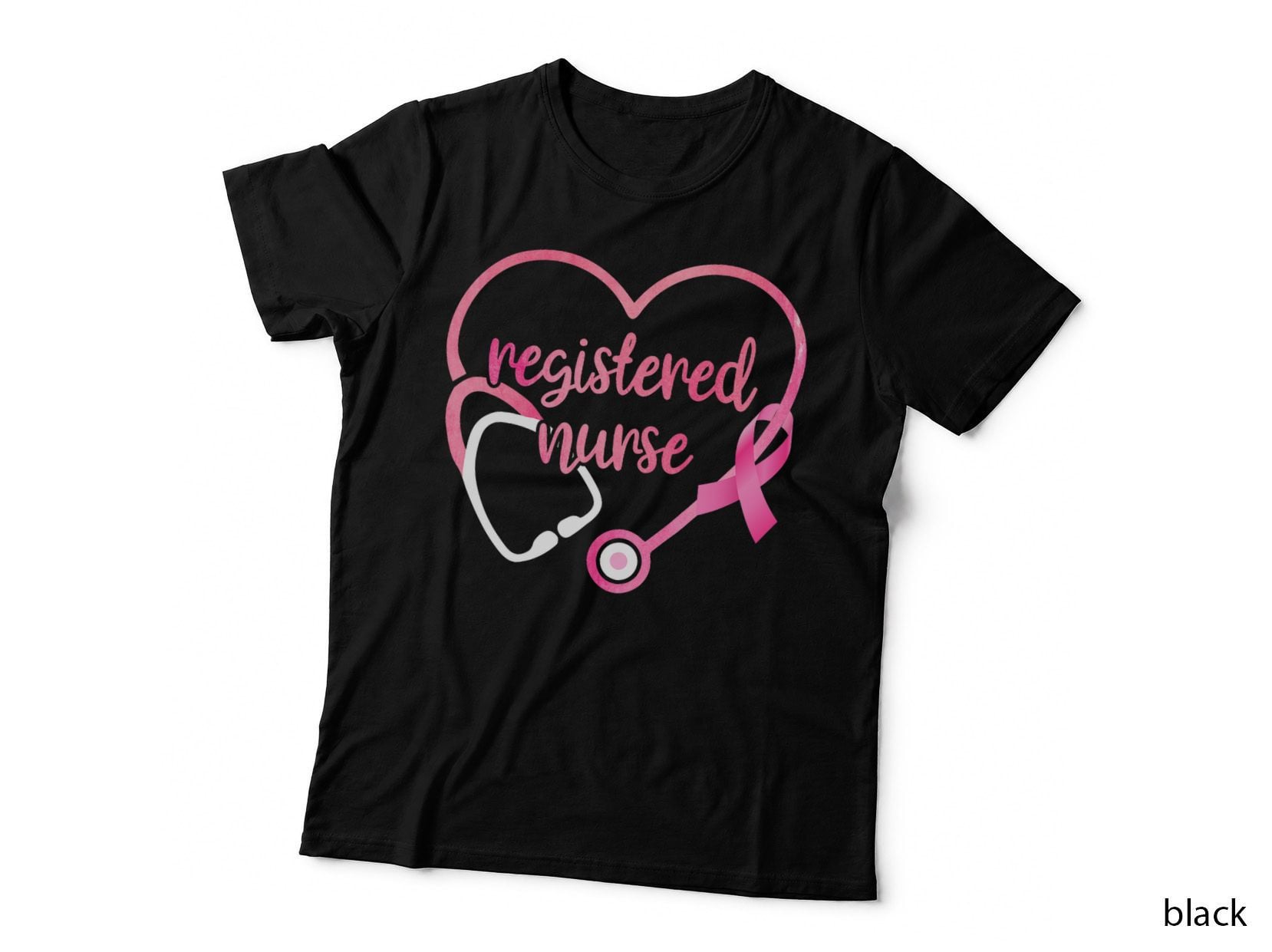 Registered Nurse Heart Stethoscope Pink Ribbon Breast Cancer T-Shirt