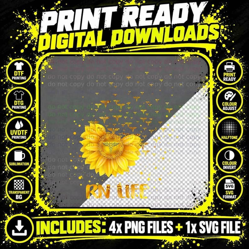 Registered Nurse Life Sunflower T-Shirt Png SVG Digital Bundle