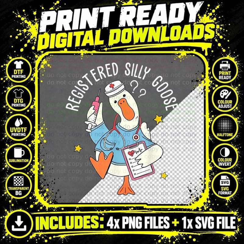 Registered Silly Goose Funny Nurse Medical Humor RN LPN Png SVG Digital Bundle