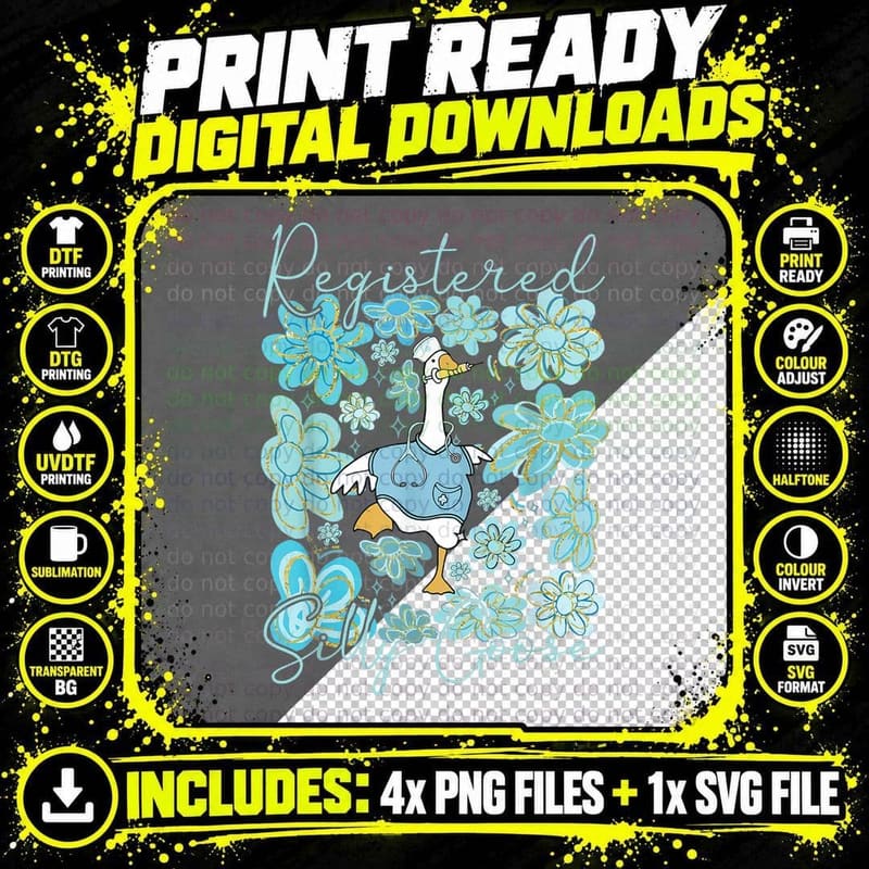 Registered Silly Goose Nurse Floral Spring Blue Flowers Png SVG Digital Bundle